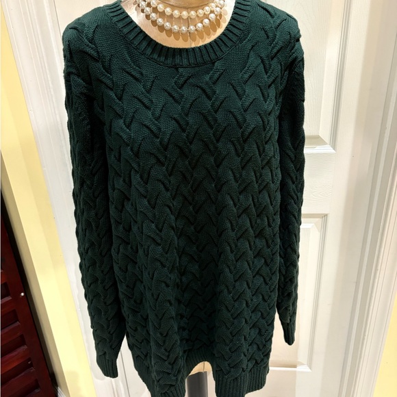 Dark Hunter Green Lands’ End Drifter Cable Knit PulloverSweater - Picture 1 of 8
